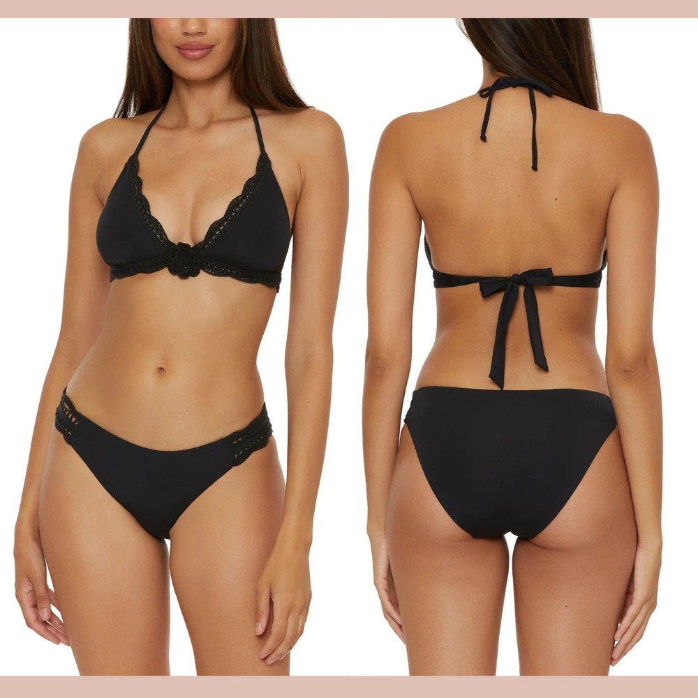 NWT $156 Becca [ 2PC SMALL ]‎ Colette Crochet-Trim Bikini Top & Bottoms 7146